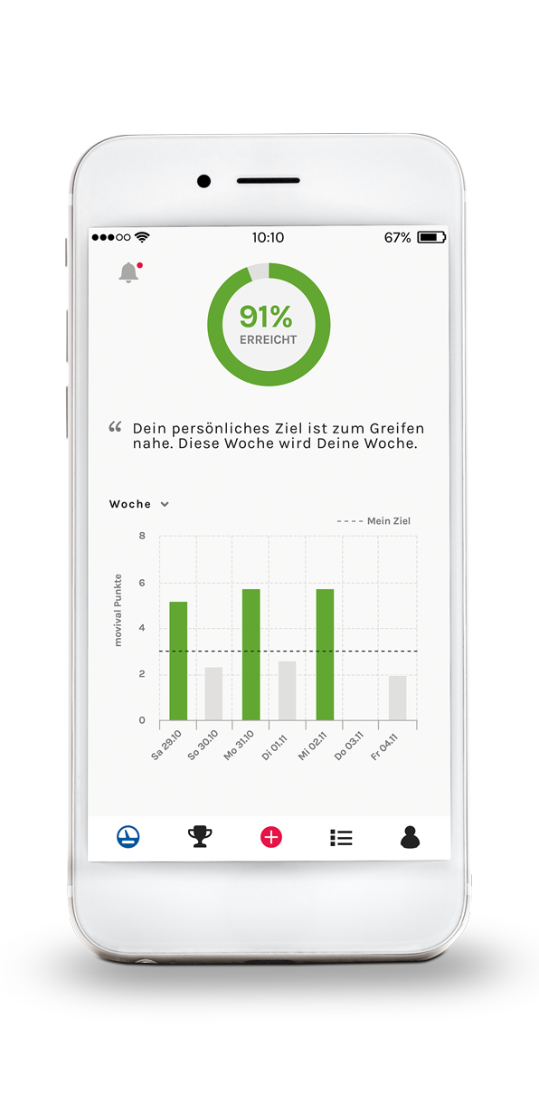 movival App mit persönlicher Zielerreichung und Wochenübersicht